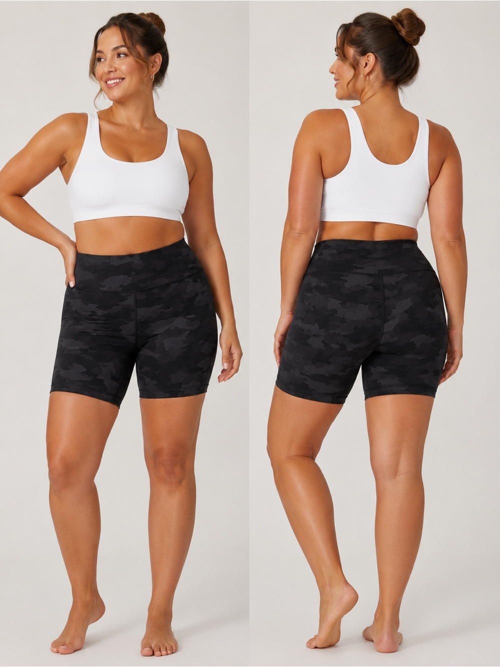 Lululemon Athletica High-Rise Bike Shorts in Black Camo 6” inseam